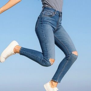 H&M Super Skinny‎ Ankle High Waist Jeans Blue Distressed Ripped Denim Size 26